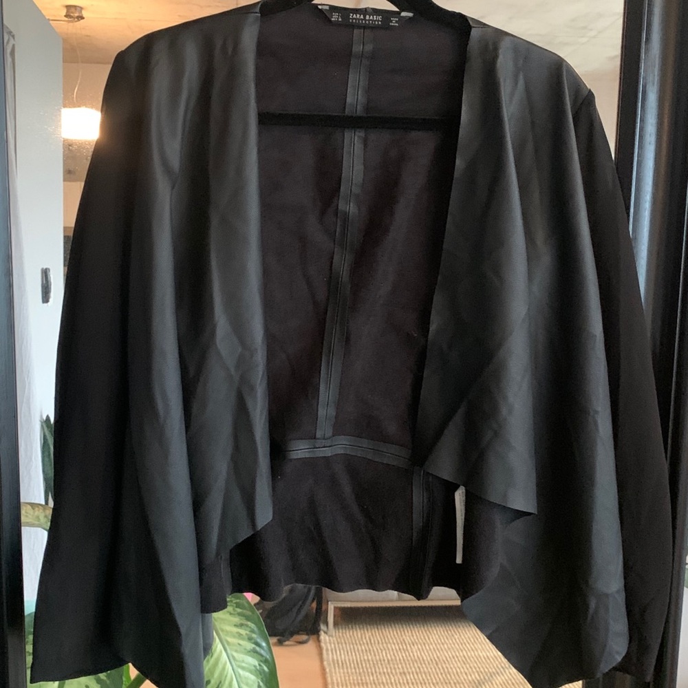 ZARA Faux Leather Blazer w/ chiffon sleeves